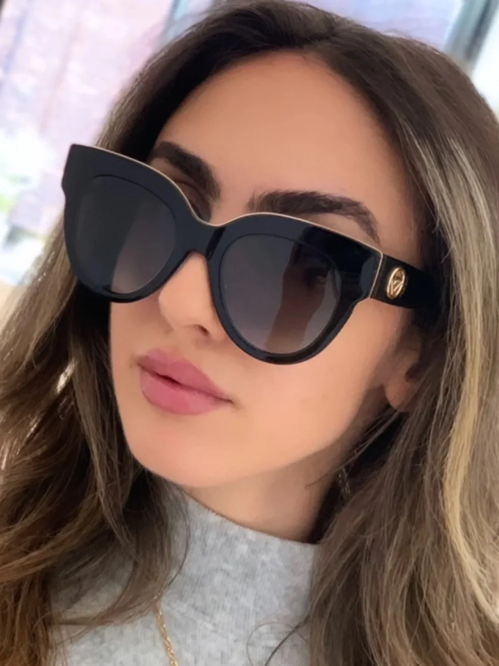 FENDI Sunglasses FF0360/G/S Oversized Cat Eye Black Gradient Gold Tone Accent
